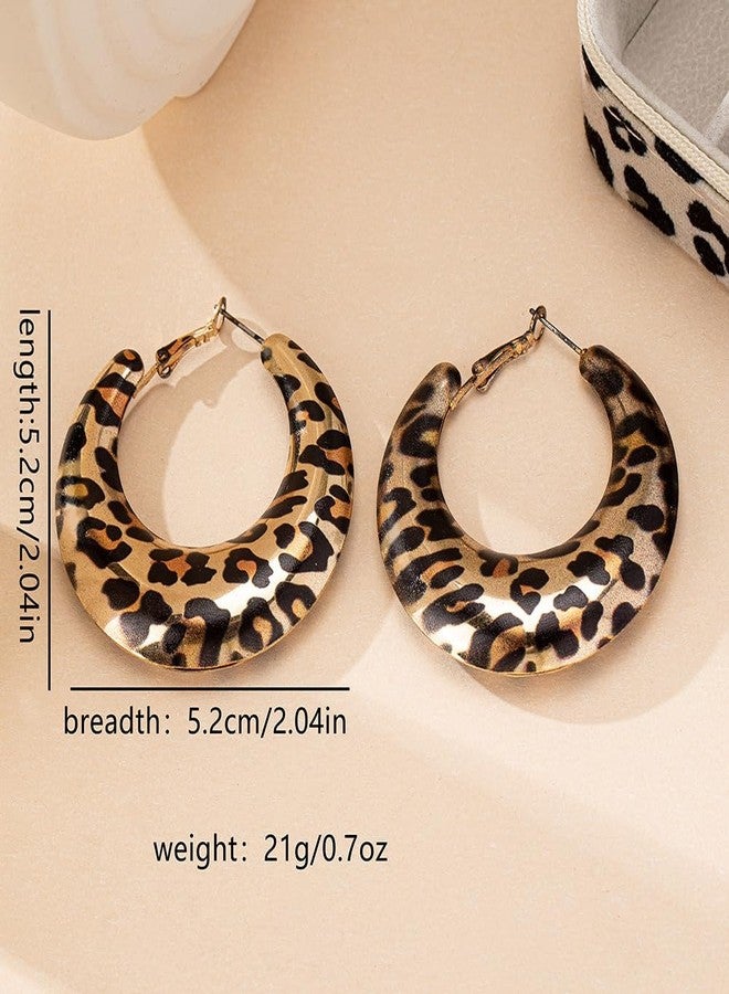 MarveBard Metal Geometric Leopard Print Earrings Exaggerated Round Hoop Earrings Red/Green/Gold Leopard Print Earrings Chunky Big Huggie Hoop Earrings Trendy Statement Earring Birthday Party Halloween Christmas Jewelry for Women (Gold) - Image 4